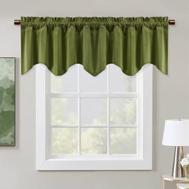 Imagem de StangH Cortinas de cozinha verde-oliva sanefas, cortinas curtas recortadas com bolso para varão, para decoração de casa, cortina luxuosa de meia janela para quarto/banheiro/persiana, L 132 x C 45 cm
