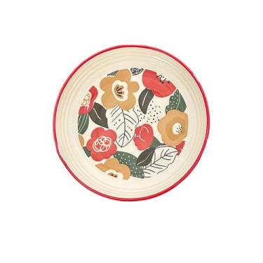 Imagem de Tigela de arroz de cerâmica festiva vermelha para casamento doméstico - prato de 20 cm