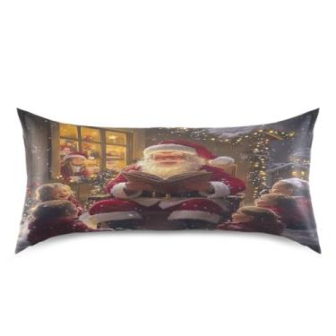 Imagem de Blueangle Fronha de cetim alegre Papai Noel para cabelo e pele, fronha de seda, tamanho king (50,8 x 101,6 cm) - Capas de travesseiro de cetim refrescantes com fecho de envelope (408)