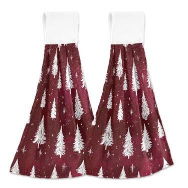 Imagem de Blueangle 2 peças de toalhas de gravata penduradas para árvore de Natal toalha de mão de cozinha absorvente de veludo coral macio pano de pano para cozinha e banheiro (387)