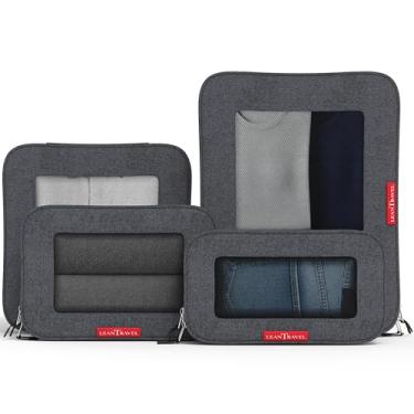 Imagem de LeanTravel Cubos de compressão para organizadores de viagem com zíper duplo, pacote com 4 - cor preta