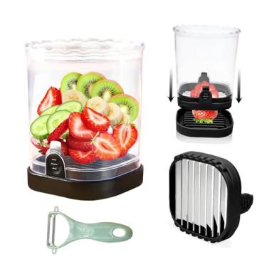 Imagem de Novo copo fatiador de frutas de aço inoxidável, cortador de frutas rápido multifuncional para morango, banana, uva e ovo – Gadget de cozinha portátil para corte de legumes e preparação de salada