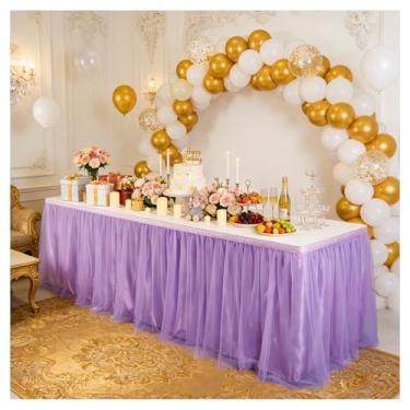 Imagem de THARAHT Saia de mesa de tule, toalha de mesa de 3,5 m e 420 cm de comprimento, para mesas retangulares ou redondas com babados, saia de mesa tutu para princesas, meninas, festa de aniversário, bolo
