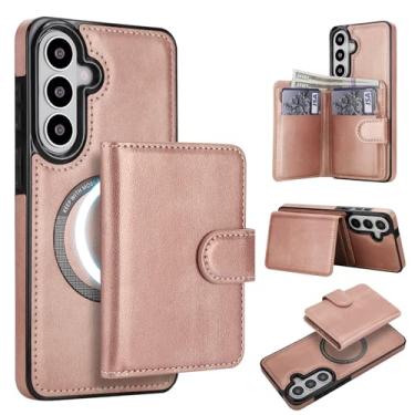 Imagem de Carteira removível para Samsung Galaxy S26 compatível com Magsafe capa de carregamento sem fio com suporte para cartão, compartimento para dinheiro, capa à prova de choque 2 em 1 (ouro rosa)