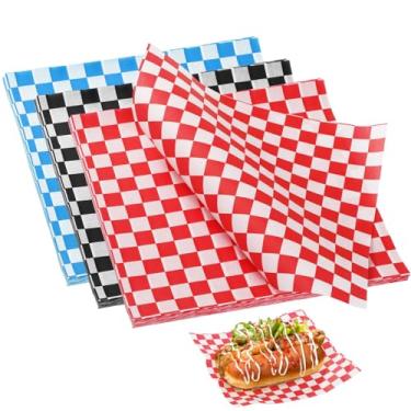 Imagem de 150 peças de folhas de papel encerado de 18 x 18 cm, forros de cesta de alimentos WD&CD Premium, folhas de papel clássico quadriculado premium, forros de cesta de alimentos para churrasco, piquenique