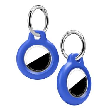 Imagem de HAUXGOGO Capa para Air Tag com chaveiro [2 peças], capa protetora para acessórios de rastreador Ap-ple Air Tag para rastreadores GPS, material de PC robusto, impermeável, à prova de choque e