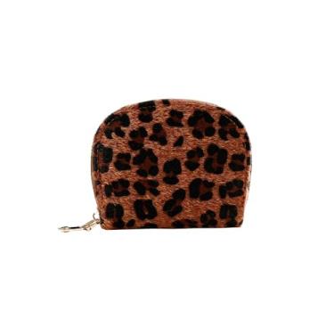 Imagem de Carteira feminina com estampa de leopardo, design compacto e leve, porta-cartões para uso diário, Marrom