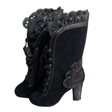 Imagem de Botas femininas casuais de inverno com salto fino e zíper lateral, Preto, 34