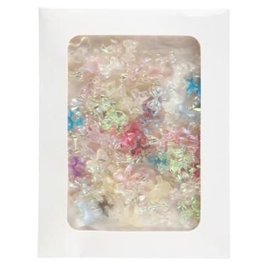 Imagem de YTaraHub 100 peças de laços de resina iridescente, pingentes de laço Aurora 3D para arte de unhas e decoração de casa de bonecas, fitas planas pequenas para artesanato DIY com embalagem de envelope de