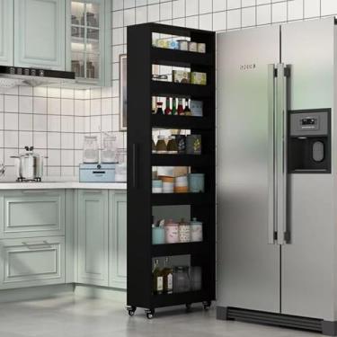 Imagem de Carrinho de cozinha fino com alça e rodas - Armário de armazenamento estreito e rack de especiarias para espaços pequenos, prateleira de despensa, acabamento de nogueira leve - ideal para organizar e