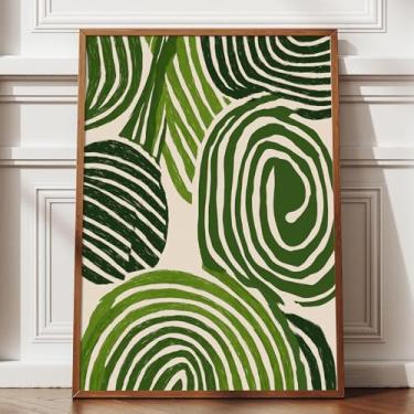 Imagem de Arte Boho Verde e Bege Pintura Abstrata Geométrica Meados do Século Impressões Geométricas Modernas Linha Abstrata Arte de Parede Verde Minimalista Impressões Boho Neutro para Quarto, Casa 41 x 61 cm