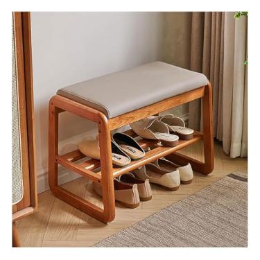 Imagem de Banco de sapato moderno de meados do século com assento estofado, rack de armazenamento de entrada de 100 cm, acabamento em nogueira, organizador elegante para corredor, móveis de entrada, solução