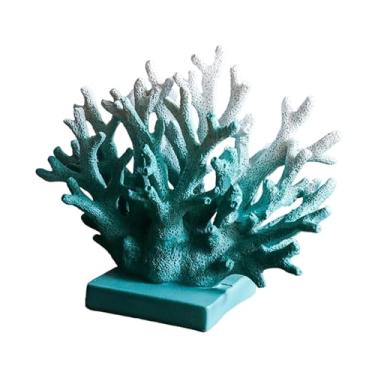 Imagem de Ｂｅｓｇａ Decoração de coral em resina, artesanato náutico retrô, peça decorativa para mesa, quarto, escritório, festa ou armário de TV, Azul