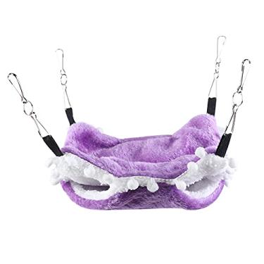 Imagem de SIWOTED Roxo Hamster Esquilo Pendurado Rede Inverno Quente Ninho para Animais de Estimação Cama para Dormir Caverna Gaiola (Grande: Aprox.17,6x16,2x15cm / 6,93x6,38x5,91 pol.)