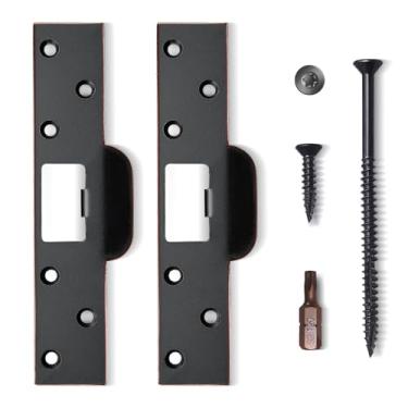 Imagem de MOSECYOU Placa de proteção de porta resistente, bronze polido a óleo, pacote com 2, design extralongo para reparar moldura/ranhura/batente desgastados danificados, furo grande para fixar trava