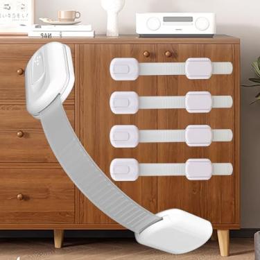 Imagem de Fechaduras de segurança para crianças para armários e gavetas, pacote com 4, travas adesivas 3M para bebês, móveis, cozinha, banheiro