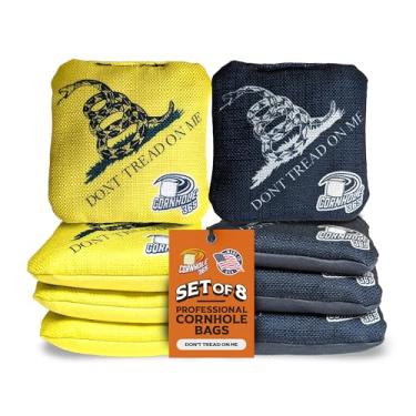 Imagem de Cornhole365 Sacos temáticos Cornhole - 15,24 cm x 15,24 cm para todos os climas Slick & Stick - Resina Plástica, Enchimento e Camurça - Costura dupla para competição esportiva - Dont Tread On Me -