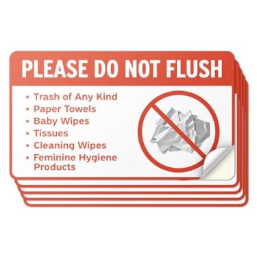 Imagem de 101SignCity 5 peças de placa adesiva de vinil Do Not Flush (18 cm x 10 cm), lembrete de banheiro de alta visibilidade, decalque autoadesivo à prova d'água, para banheiros em casa, escritório