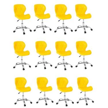 Imagem de Kit 12 Cadeiras Escritório Slim Vegas Base Giratória Estofada Amarelo 