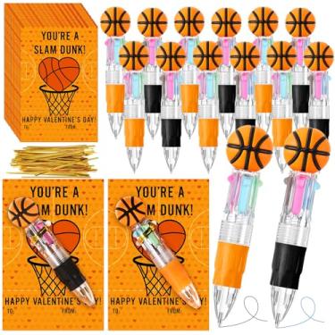 Imagem de Kosiz Pacote com 12 cartões de basquete para o dia dos namorados, lembrancinhas de festa de basquete, multicolorido, 4 em 1, 0, 5 mm, para escola, escritório, amantes de esportes, presentes inovadores