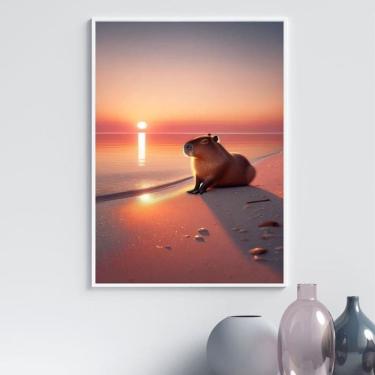 Imagem de Quadro Capivara Na Praia - Por Do Sol 24X18Cm