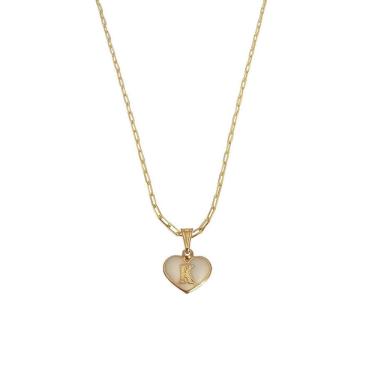 Imagem de Colar Cartier 45Cm Coração Branco Letra K Banhado Ouro 18K