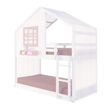 Imagem de Beliche Montessoriano Casinha Com Janela E Cortina Madeira Maciça Branco/rosa Housin