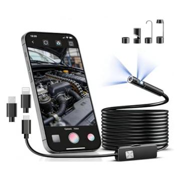 Imagem de Câmera endoscópica para iPhone, cabo HD 1920p, câmera de cobra, plug and play, câmera endoscópica com endoscópio semirrígido para iPhone, câmera endoscópio à prova d'água IP67 para Android e iOS