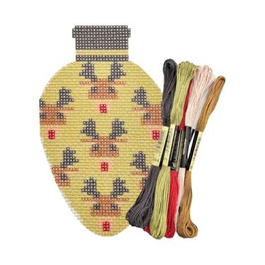 Imagem de Howie's Needlepoint Kits de bordado de Natal, kits iniciais de padrão de bordado impresso de 18 quilates, kits de lona com padrões estampados (luzes de Natal - veado, 10 x 7,6 cm)
