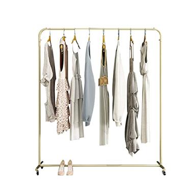 Imagem de Cabides resistentes, prateleiras de exibição de roupas de ferro forjado, prateleiras de polo único de piso aberto com polias, rolamento de carga forte, dourado (150 × 40 × 165 cm)