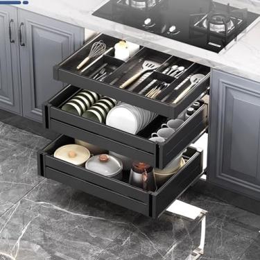 Imagem de HHHJQFAAT Prateleiras de puxar para armário, prateleiras deslizantes de armazenamento de armário de cozinha organizador de armário de cozinha prateleira de armário deslizante (cor: preto, tamanho: 800