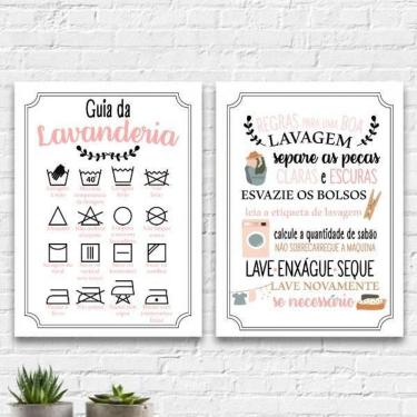 Imagem de Quadros Guia Lavanderia Rosa 45x34cm - Vidro e Madeira