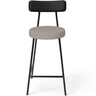 Imagem de Banqueta Baixa Cozinha E Sala De Jantar Bancada Milão L02 Couríssimo Preto Linho Bege