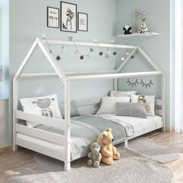 Imagem de Cama Montessoriana Madeira Maciça Casa com Estrado Fina - IDIMEX, Bran