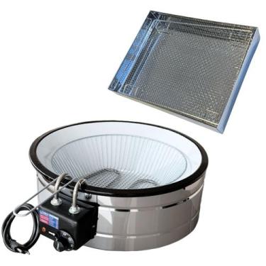 Imagem de Kit Fritadeira Elétrica Industrial Tacho Redondo Esmaltado 10 Litros c