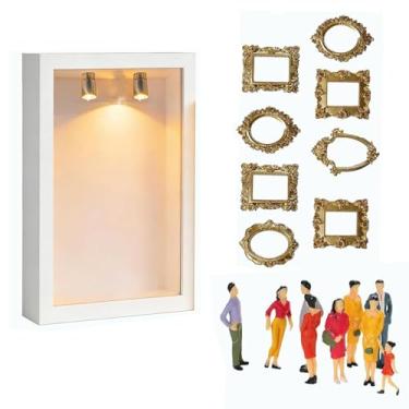 Imagem de Caixa de Sombra DIY Mini Museu com Molduras Douradas e Figuras, Kit de Moldura para Fotos e Memórias da Família (White frame - with light)