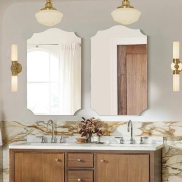 Imagem de Autdot Pacote com 2, decoração de parede com espelho arqueado, espelhos de banheiro sem moldura para pia, espelho de parede irregular, para sala de estar, quarto, entrada, 76 x 50 cm