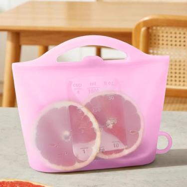 Imagem de Recipiente de armazenamento de alimentos portátil de silicone com alça para organização de cozinha, uso em geladeira e freezer, bolsa reutilizável de armazenamento de alimentos