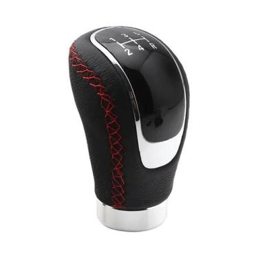 Imagem de Manopla De Câmbio Em Couro Vermelho 5 Velocidades Universal Para Carro