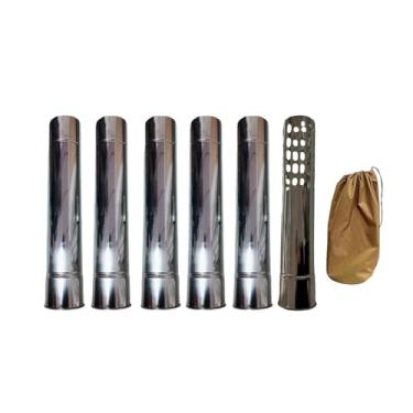 Imagem de YIJU Tubo de aço inoxidável para fogão com corta-faíscas, acessórios para fogão de camping com tubos retos e espessos, para camping ao ar livre.