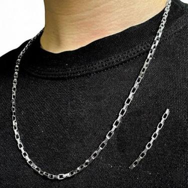 Imagem de Corrente Colar Tijolinho Prateada Aço Inox Unissex Masculina Feminina 