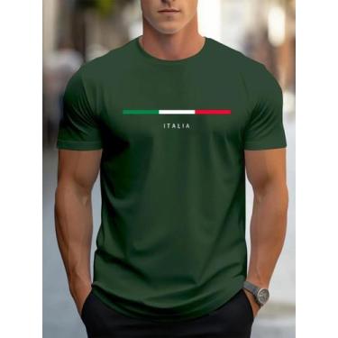 Imagem de Camiseta Casual Masculina De Verão Em Poliéster Com Estampa ITALIA, Go