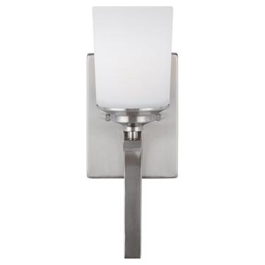 Imagem de Luminária de parede Sea Gull 4130701-962 Kemal gravada/branco vidro cilíndrico torchiere para parede, 1 luz 75 watts, 38 cm A x 12,7 cm L, níquel escovado