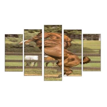 Imagem de Quadro Decorativo Mosaico 5 Peças Mod962 Cavalo Fazenda 06