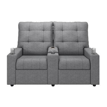 Imagem de Poltrona Reclinável Para Cinema Parma 2 Lugares Baú USB Linho Cinza FH1 - D'Rossi