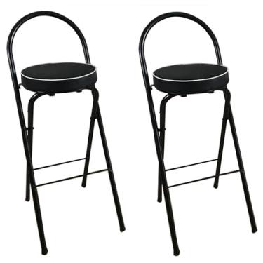 Imagem de Banqueta dobrável para café da manhã, cadeira alta dobrável 26/28/30 com assento acolchoado - banqueta redonda portátil com encosto para adultos, uso interno/externo