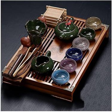 Imagem de Conjunto de chá chinês de gongfu com bule de chá, xícaras e pires, estilo japonês de cerâmica, design de estátua de Buda - perfeito para amantes de chá e colecionadores, cor E