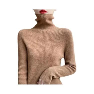 Imagem de Suéter Feminino De Tricô Gola Alta Outono Inverno, Blusa Elegante De M