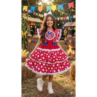 Imagem de Vestido Junino Bella Child Quermesse do Coração Vermelho - Tecido Tecn