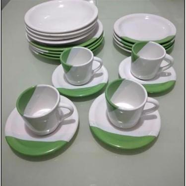 Imagem de Conjunto de utensílios de mesa Pratos e xícaras de porcelana Conjunto completo (20,Verde)